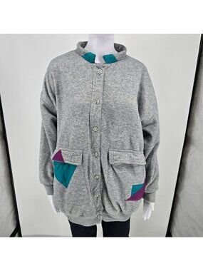 Vintage 80s/90s "be in the current seen" Geometric Gray Oversized Jacket (OSFA)